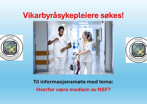 Plakat - medlemsmøte for vikarbyråsykepleiere